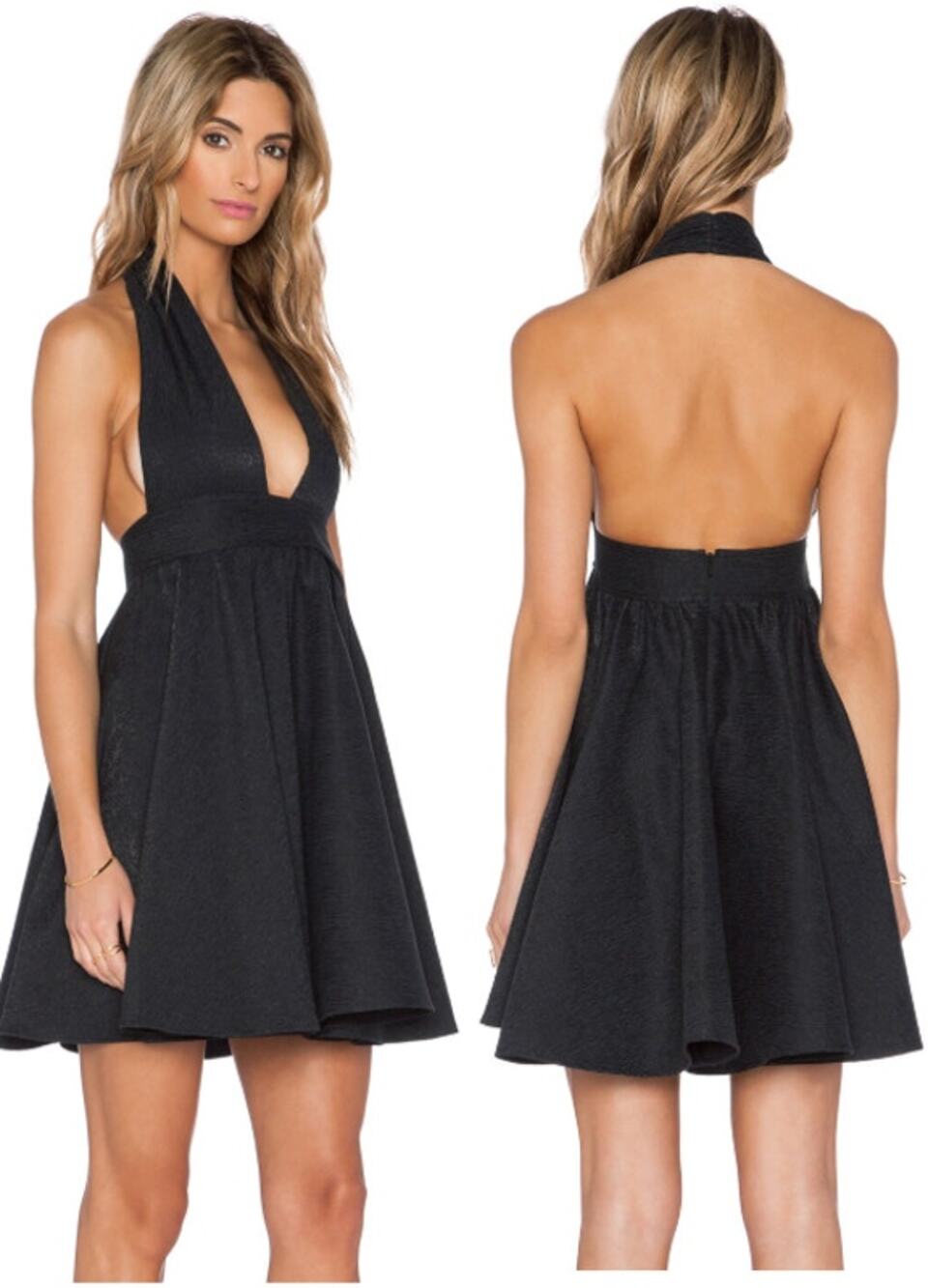 NWT SAU Stephanie Halter Neck Open Back Fit & Flare Mini Dress Black Womens US 4